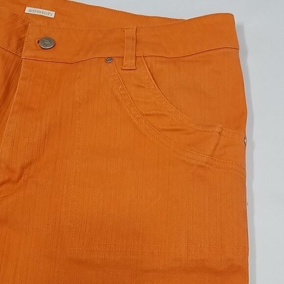 Cotton Ginny Shorts Womens Capris Size 14 Plus Orange Denim Stretch Zippers - Picture 2 of 9